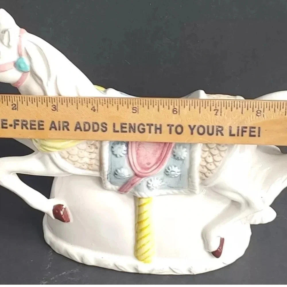Vintage White Ceramic Carousel Horse Figurine Planter Vase - Heritage America